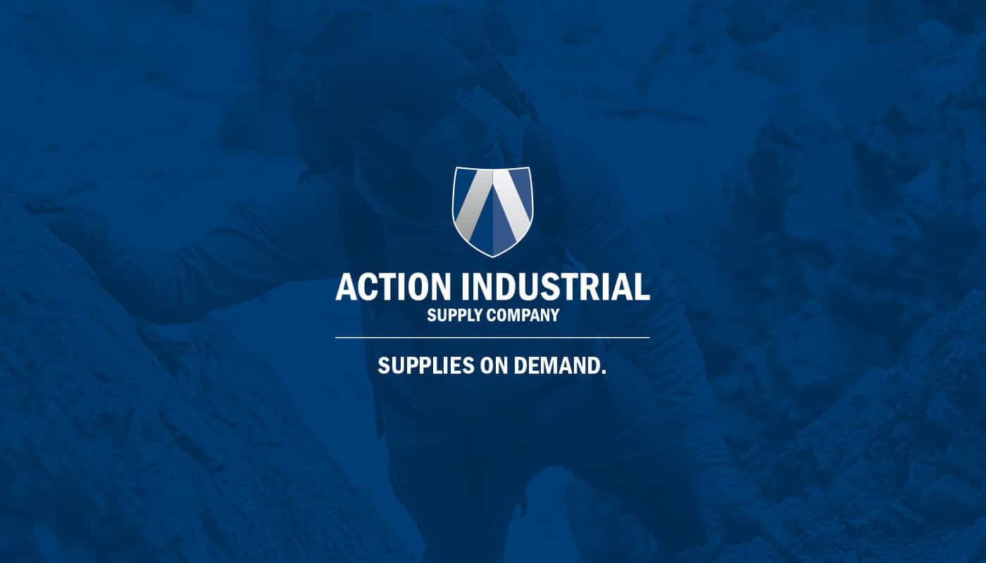 Action supply logo shown on an image of a person working on a construction site