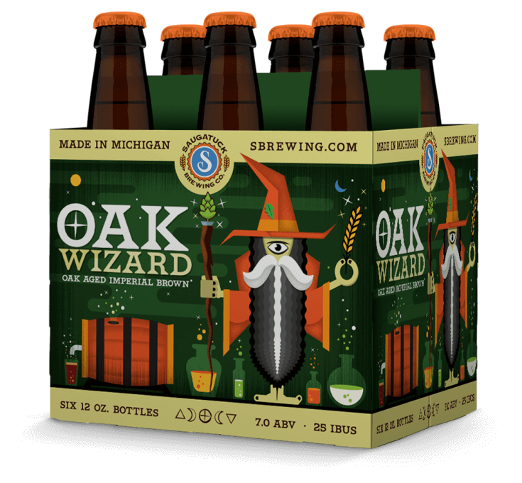 Saugatuck Brewing Co. Oak Wizard craft beer packaging