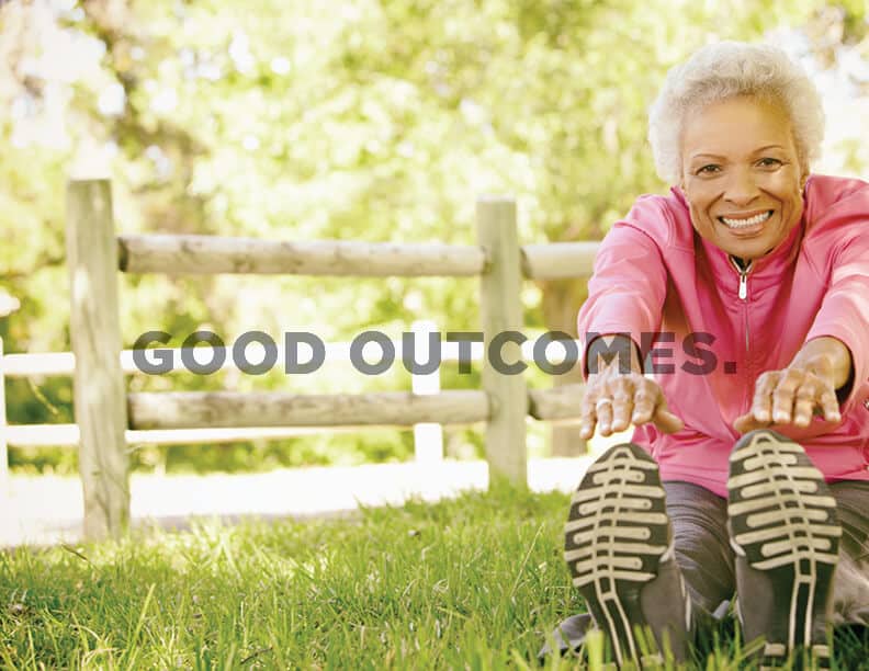 Muskegon Surgical Associates branding. Older woman exercising