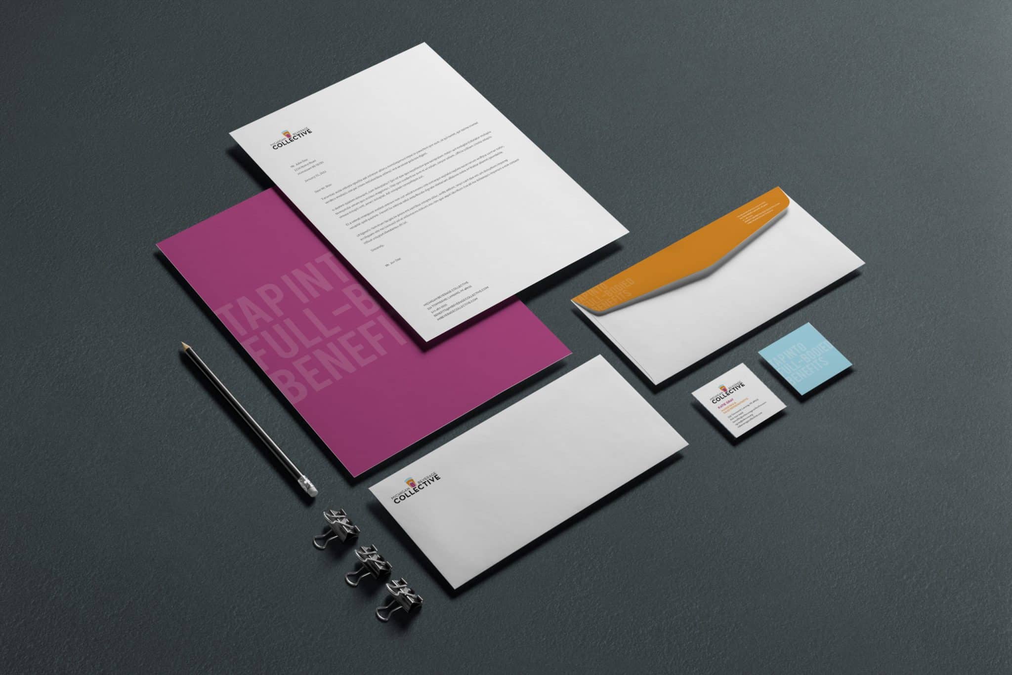 The Michigan Beverage Collective: Stationery Set, Letterhead, Envelope, Business Cards