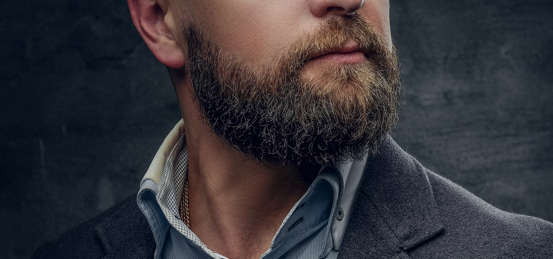 Close up portrait of bearded male.