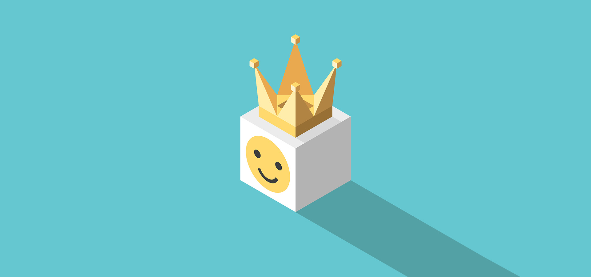 White cube with smiley face and crown