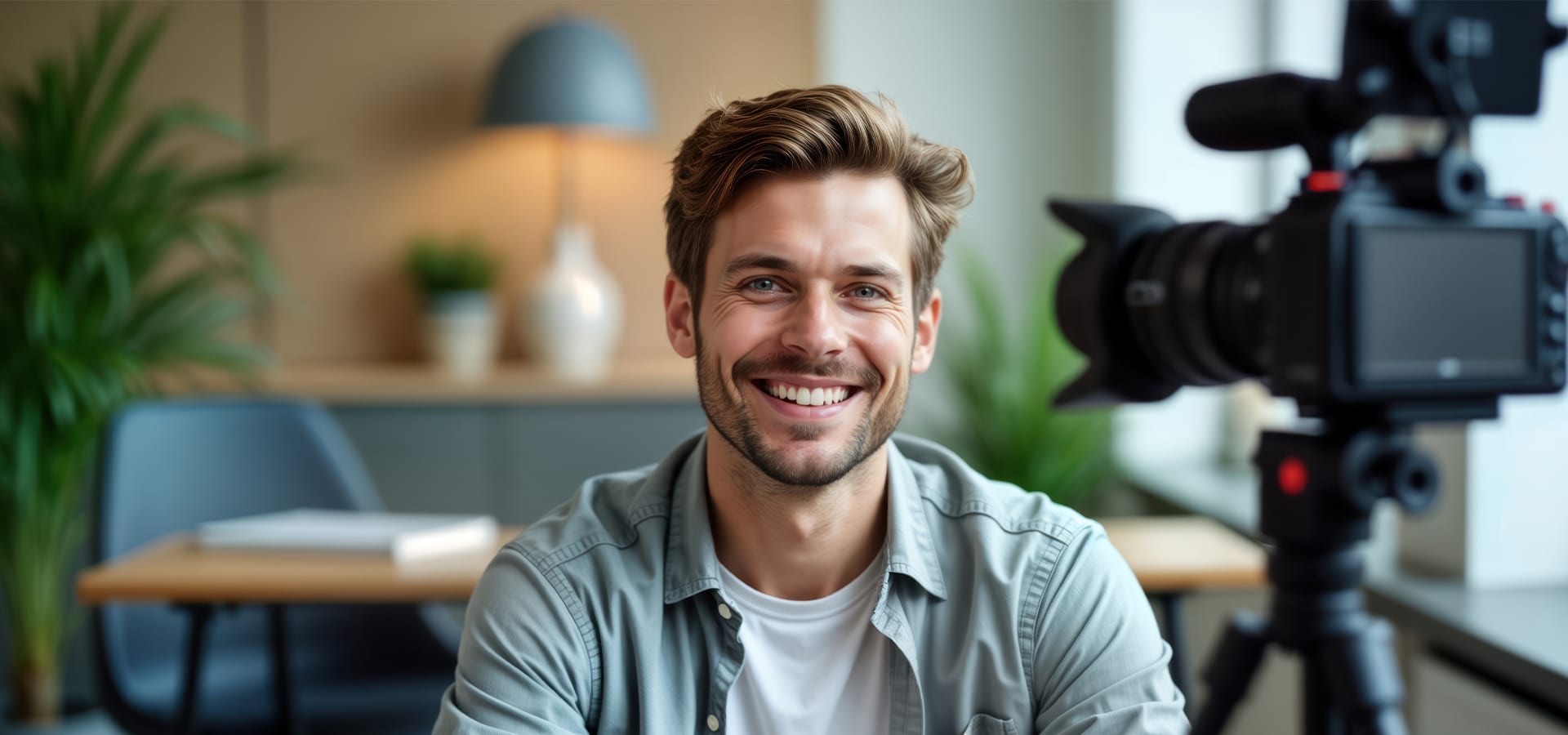 An employee prepares for a testimonial video to highlight benefits for employer branding.